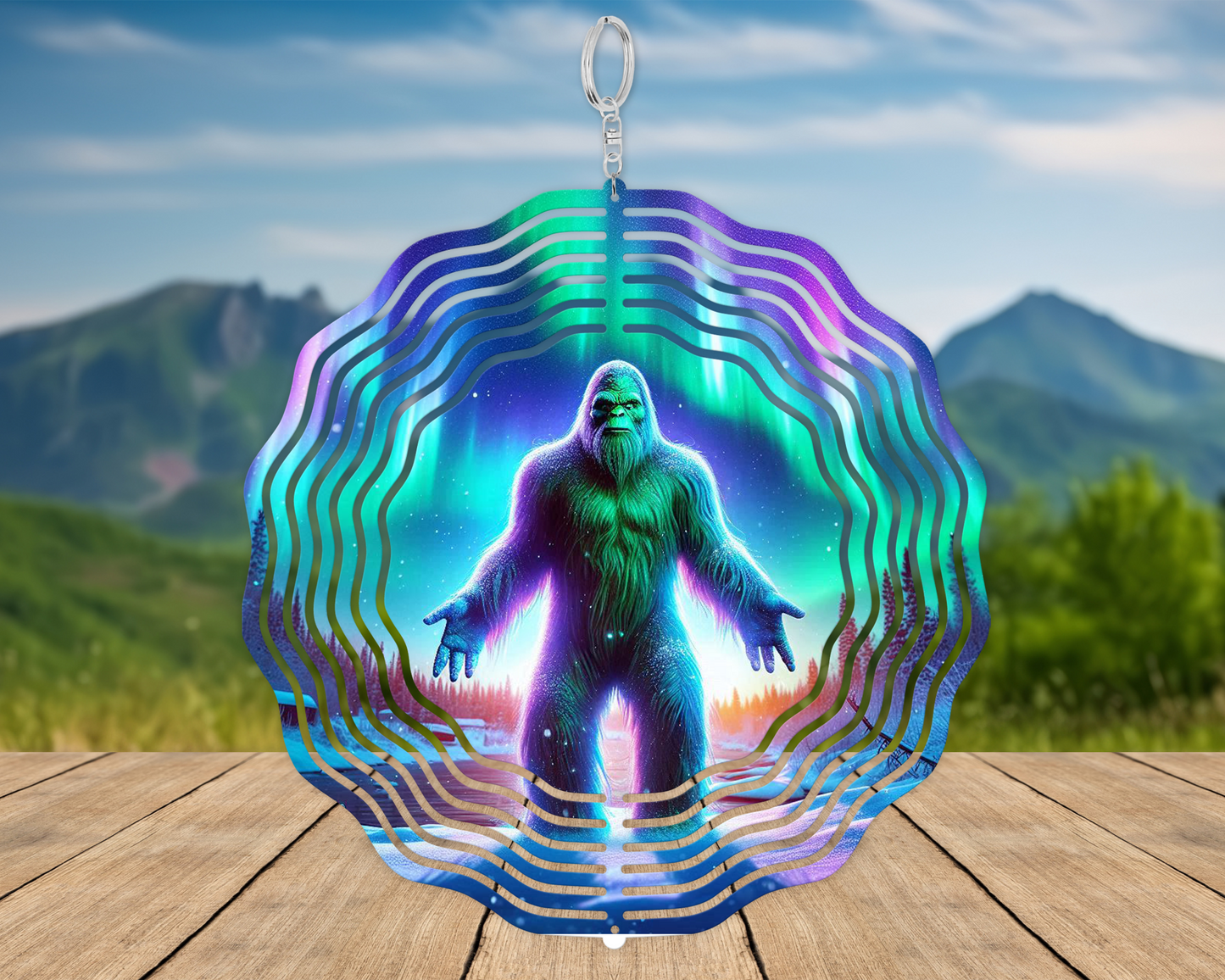 Bigfoot Northern Lights Wind Spinner - Festive Garden Decor for Sasquatch Enthusiasts Unique Yard Art Gift