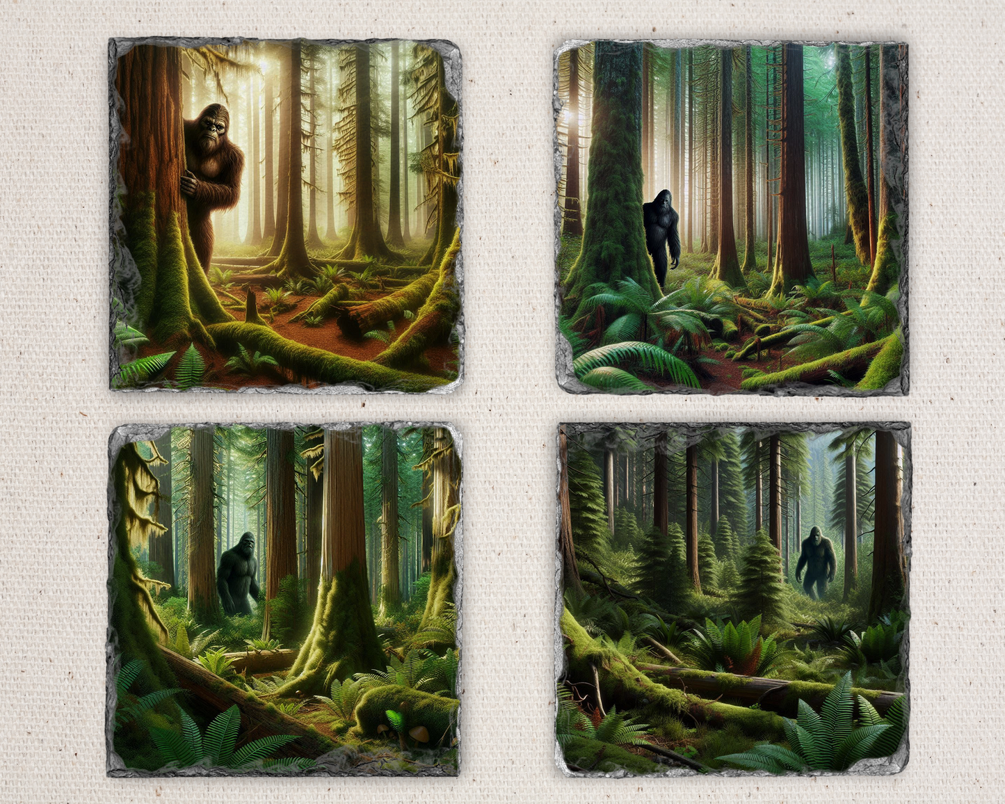 Handcrafted Bigfoot Slate Coaster Set - Unique Quirky Gifts for Bigfoot Enthusiasts