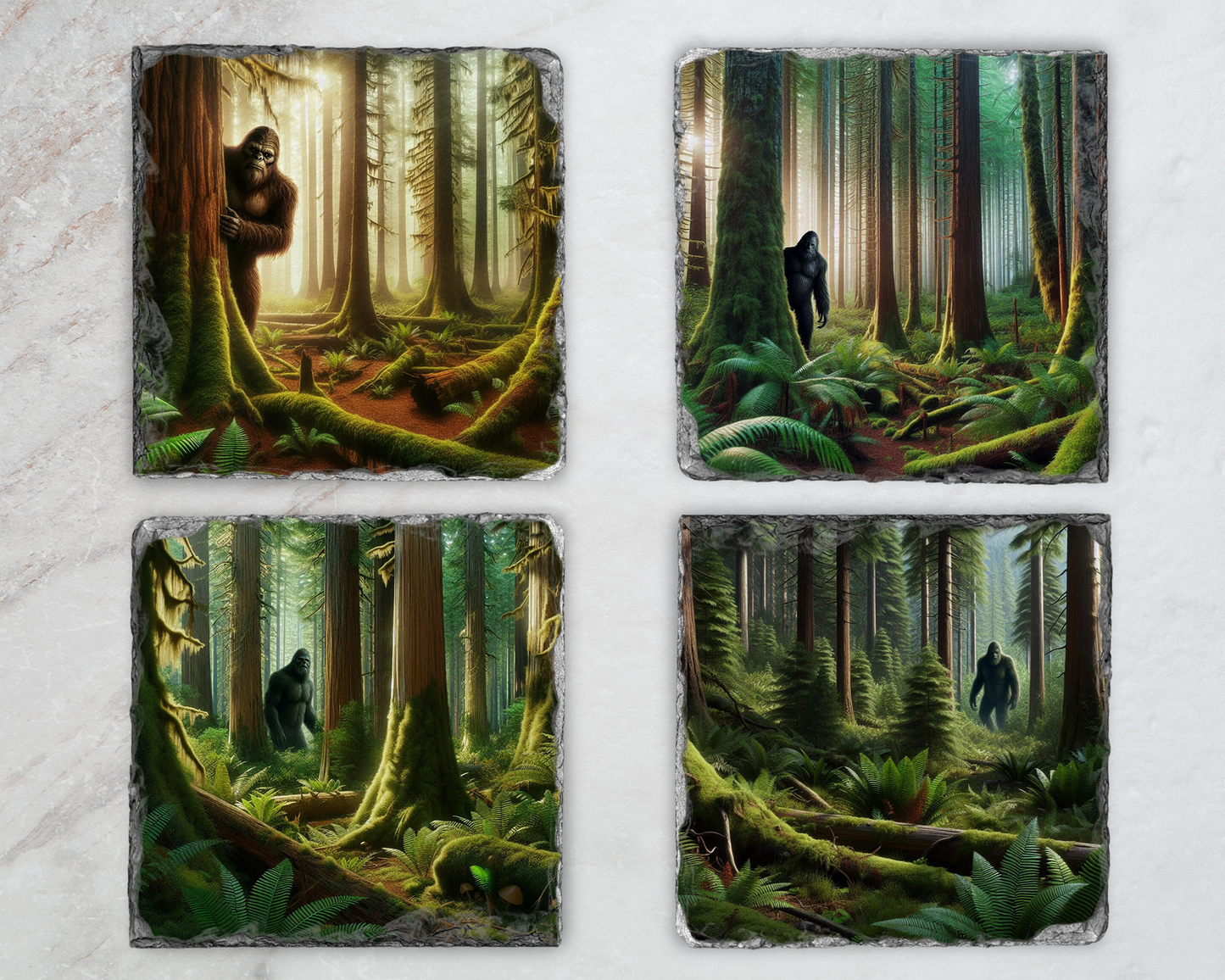 Handcrafted Bigfoot Slate Coaster Set - Unique Quirky Gifts for Bigfoot Enthusiasts