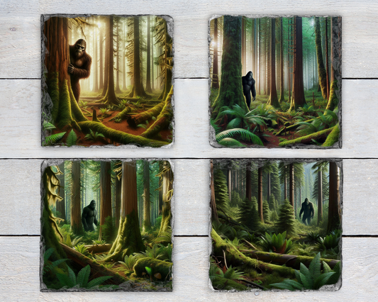 Handcrafted Bigfoot Slate Coaster Set - Unique Quirky Gifts for Bigfoot Enthusiasts