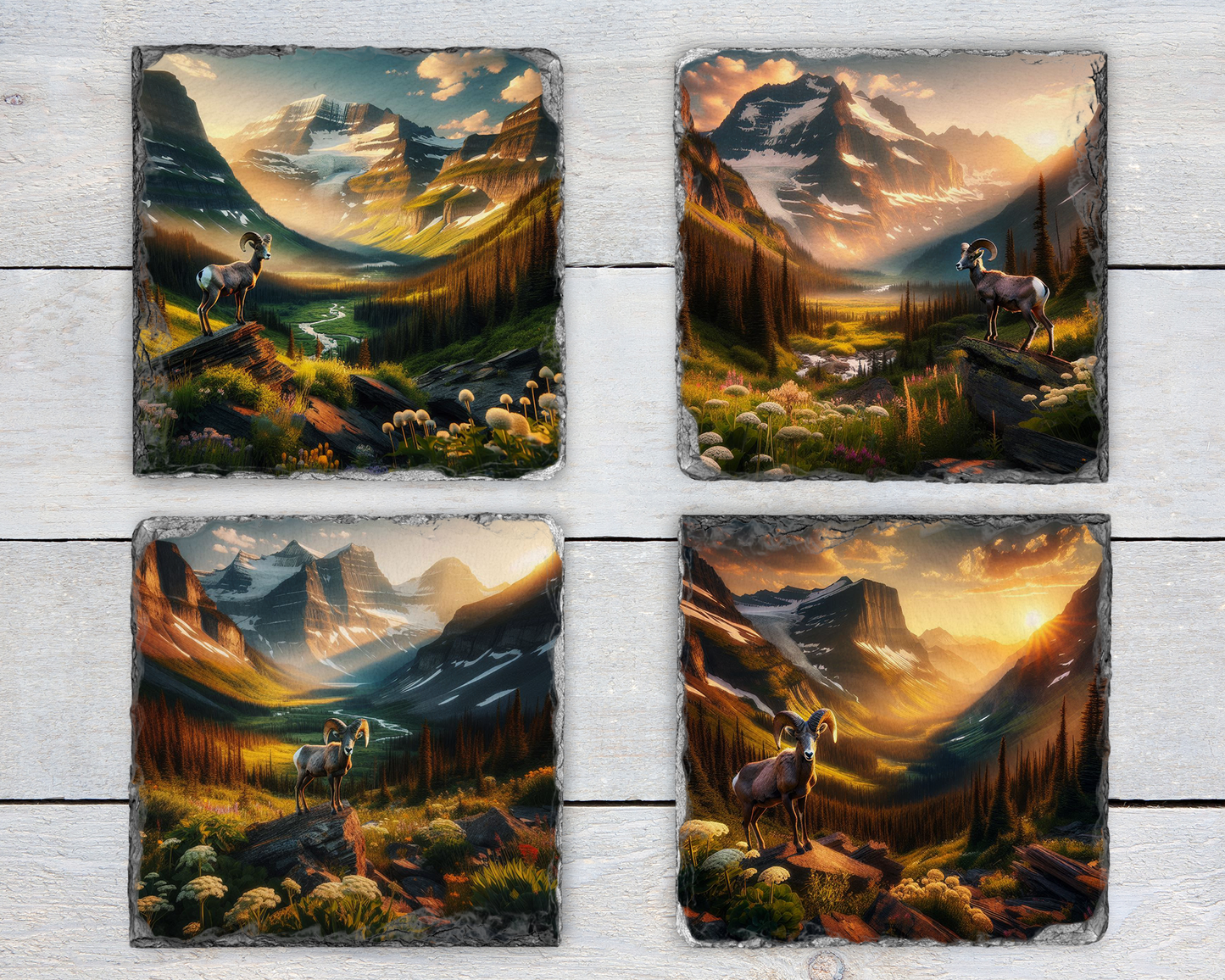 Big Horn Sheep Slate Coaster Set of 4 Unique Wildlife Gifts for Nature Lovers