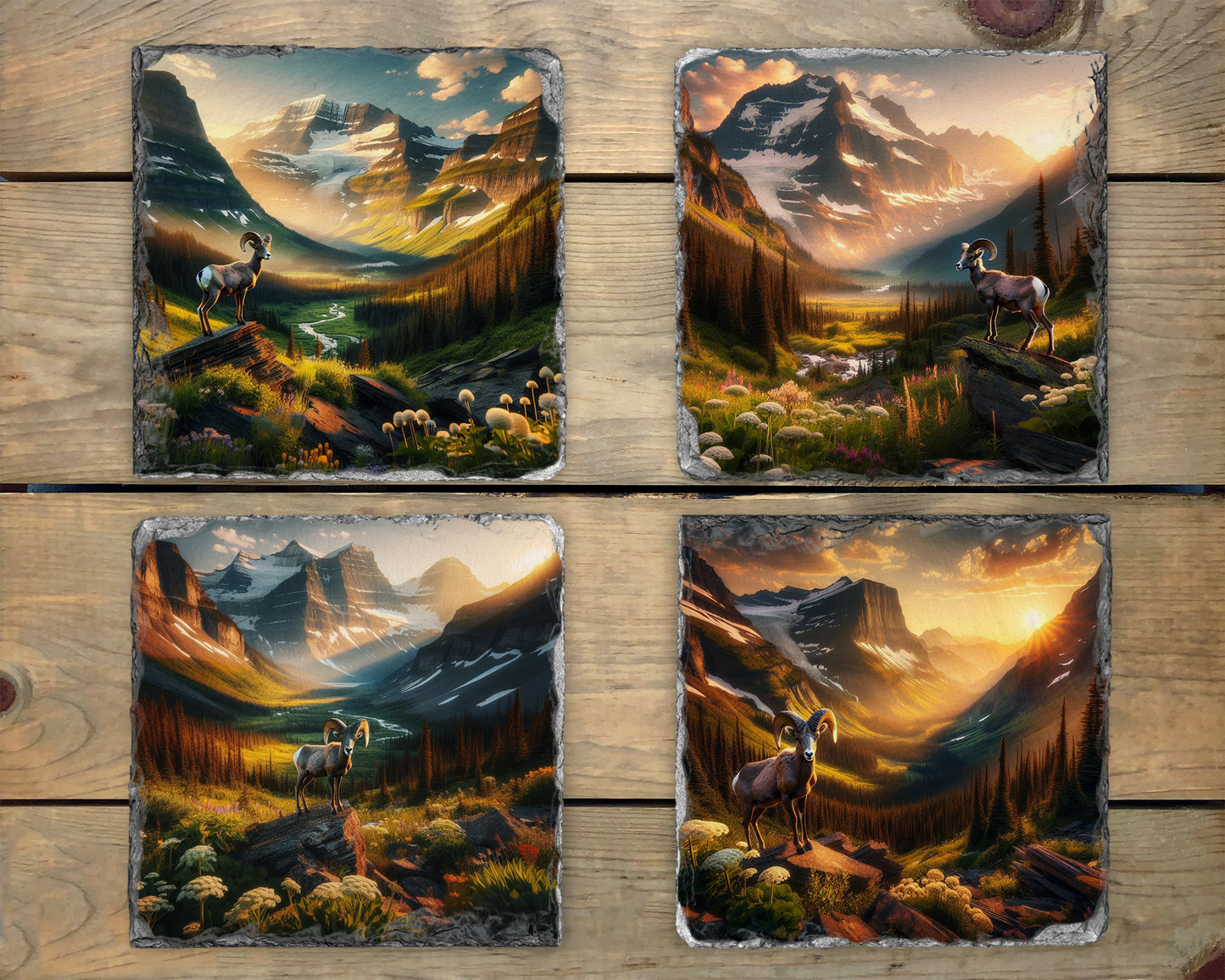 Big Horn Sheep Slate Coaster Set of 4 Unique Wildlife Gifts for Nature Lovers