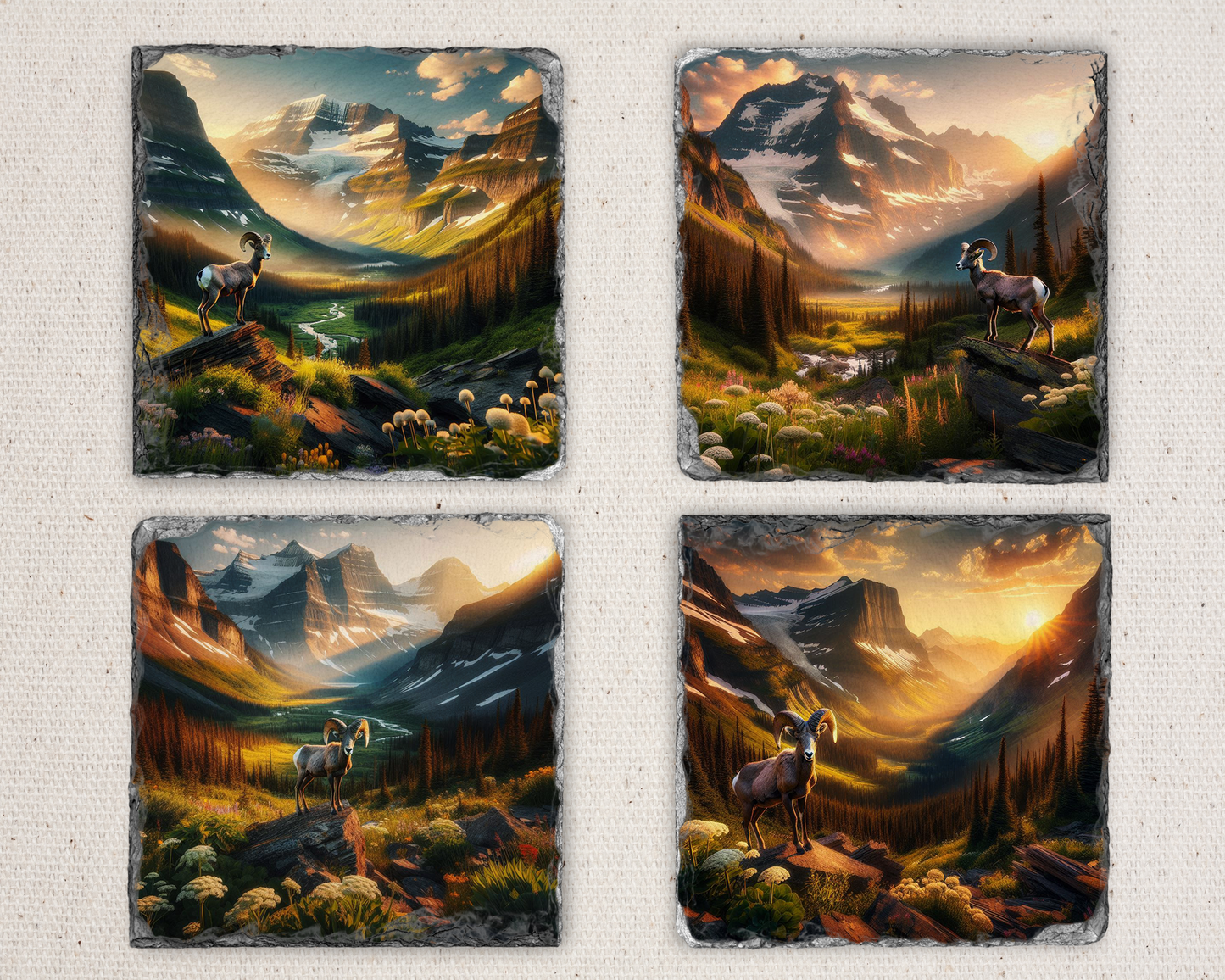 Big Horn Sheep Slate Coaster Set of 4 Unique Wildlife Gifts for Nature Lovers
