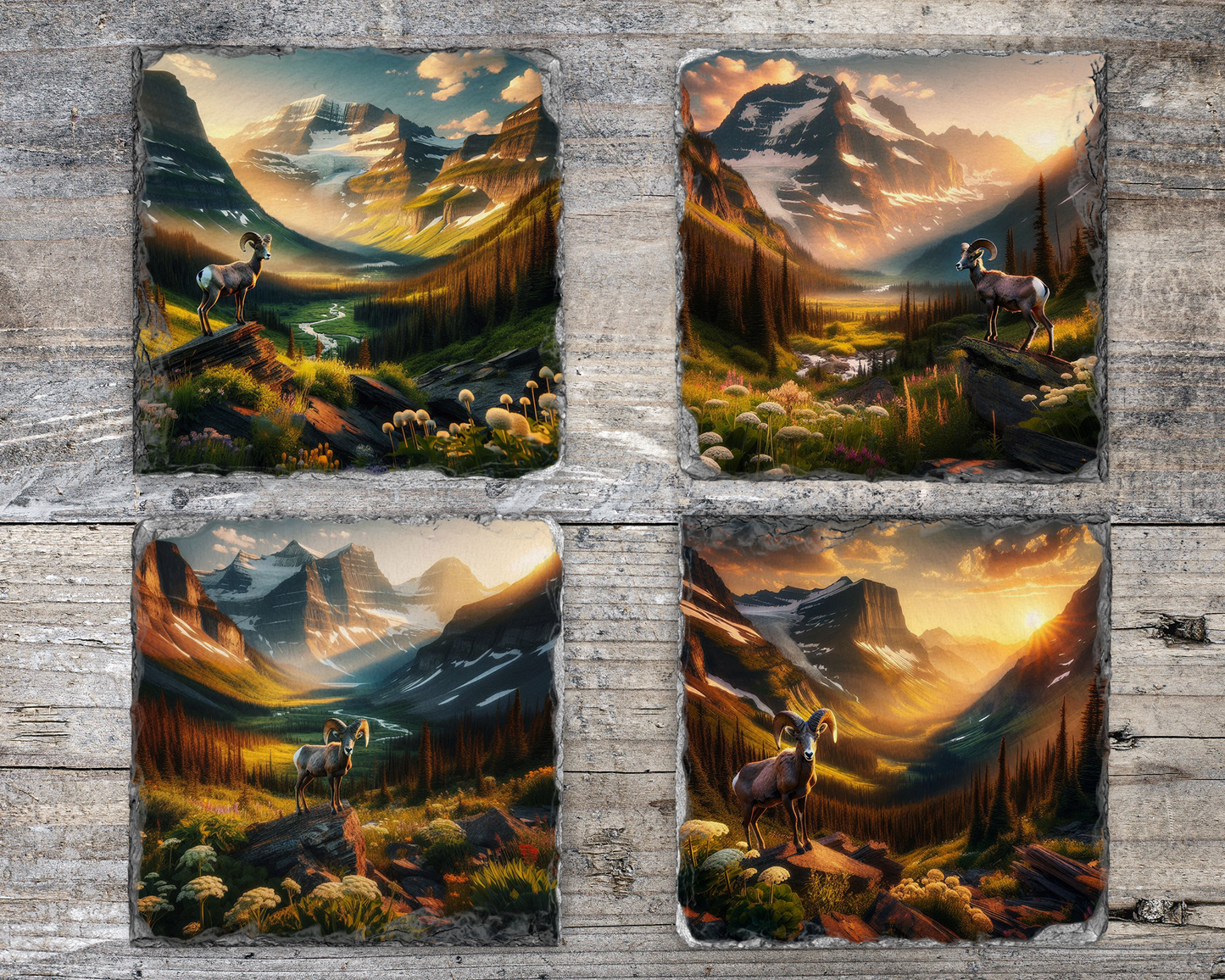 Big Horn Sheep Slate Coaster Set of 4 Unique Wildlife Gifts for Nature Lovers