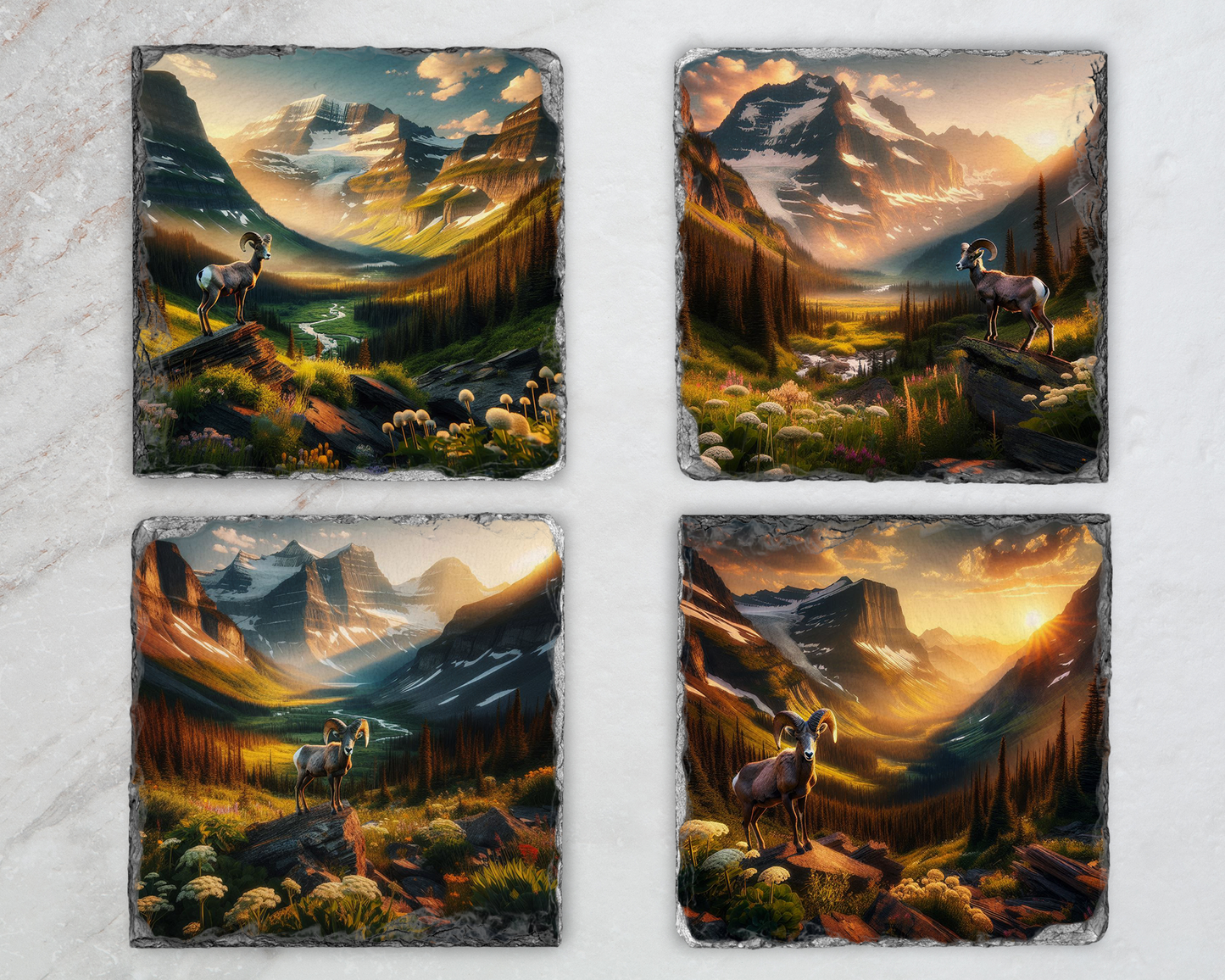Big Horn Sheep Slate Coaster Set of 4 Unique Wildlife Gifts for Nature Lovers