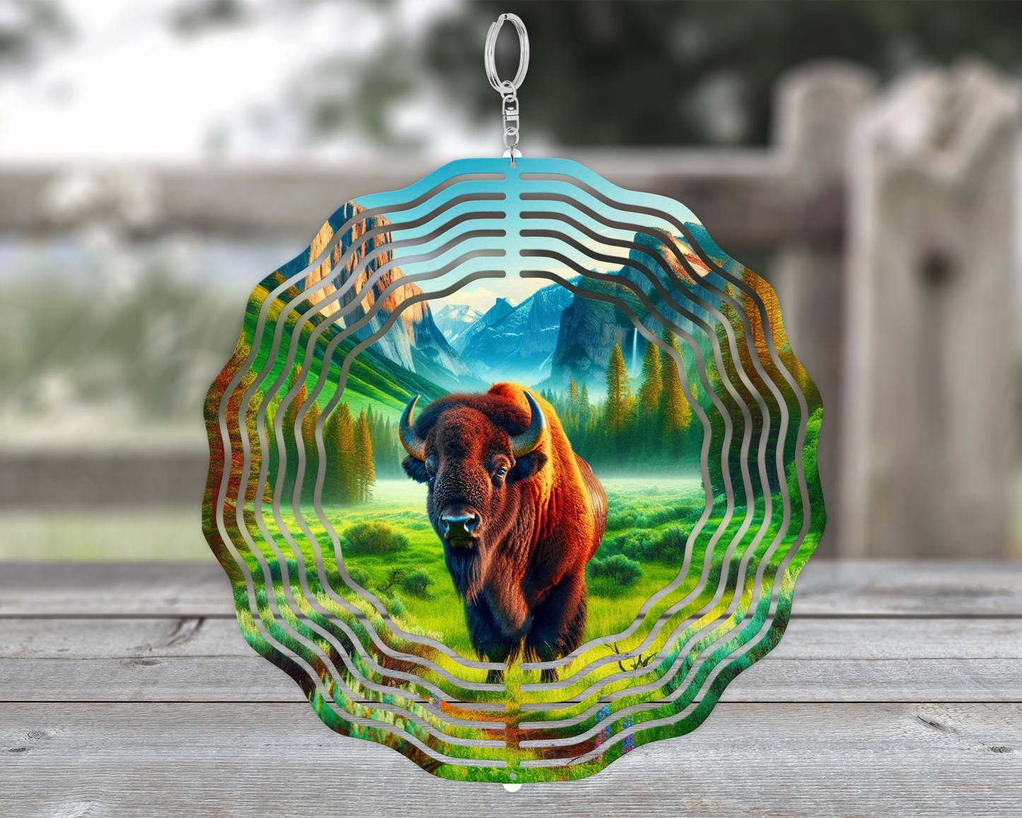 American Bison Stained Glass Wind Spinner for Outdoor Decor
