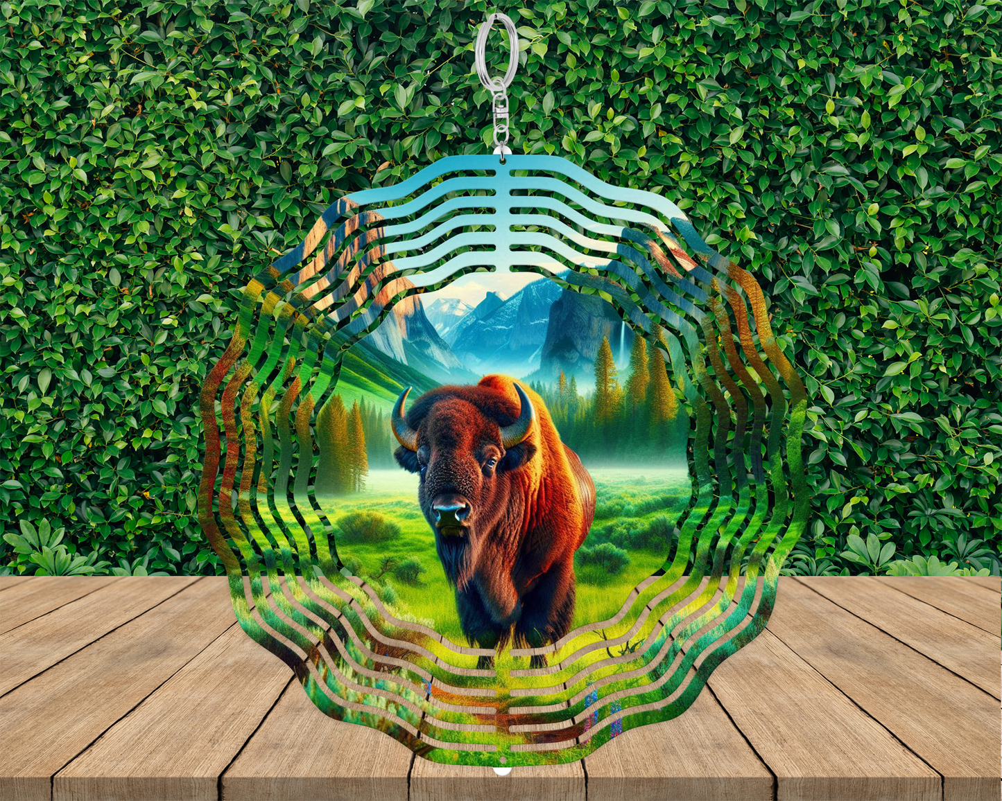 American Bison Stained Glass Wind Spinner for Outdoor Decor