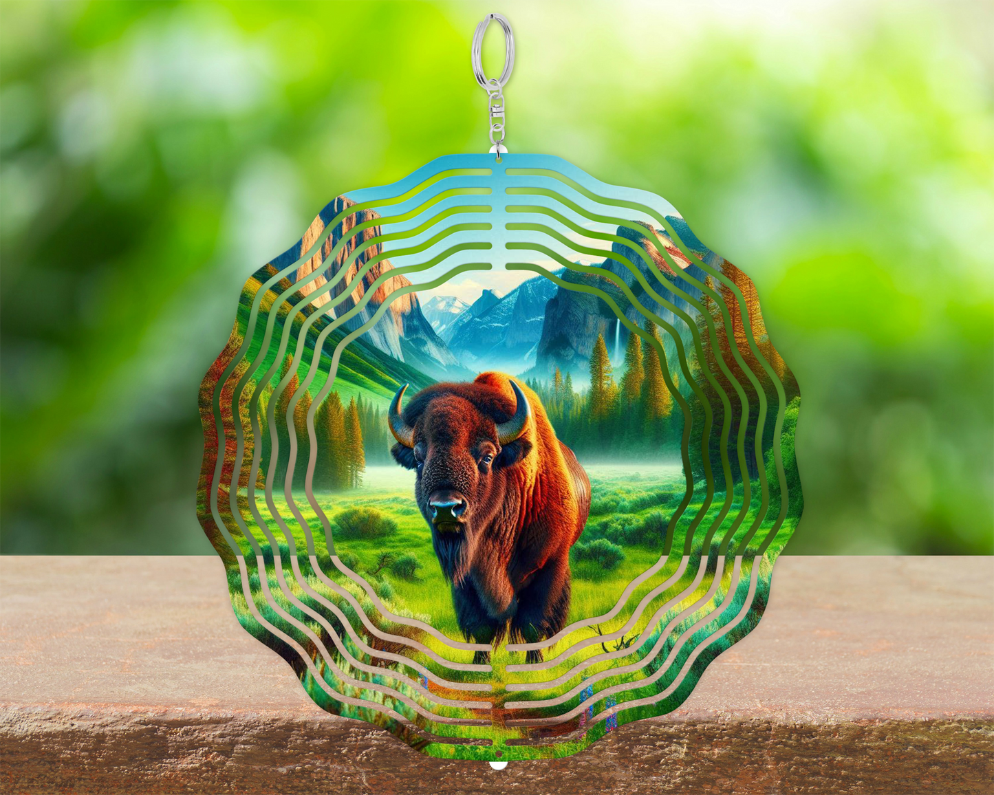 3D Faux Stained Glass Wind Spinner with Bison Design