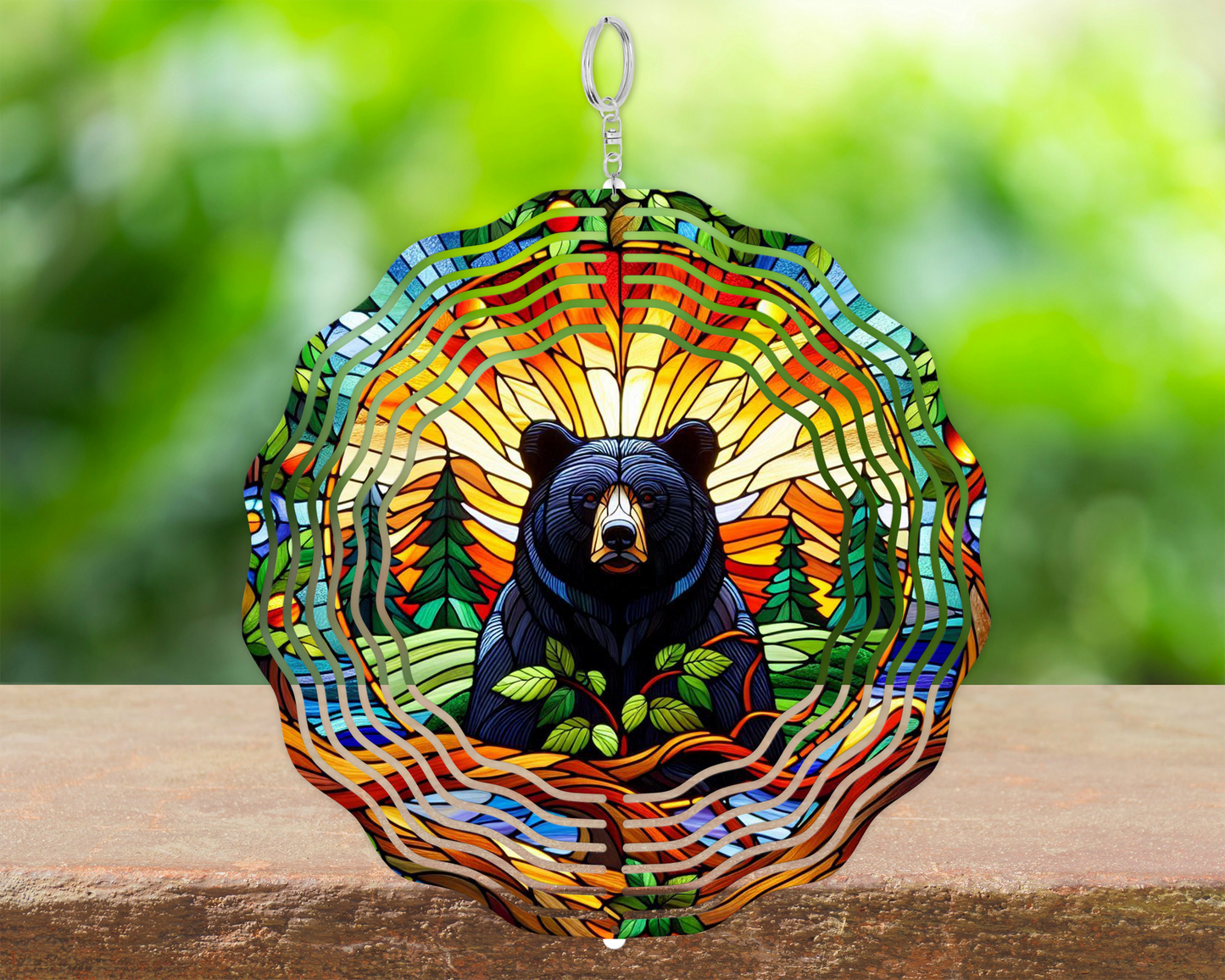 Black Bear Stained Glass Wind Spinner - Nature-Inspired Gift for Bear Lovers Perfect for Mothers Day and Porch Decor