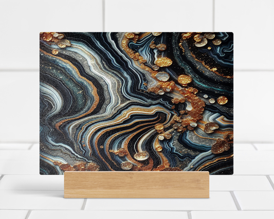 Tempered Glass Cutting Board with Glitter Agate Pattern in Black White Silver and Gold