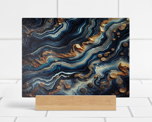 Large Navy Blue and White Gold Agate Pattern Tempered Glass Cutting Board