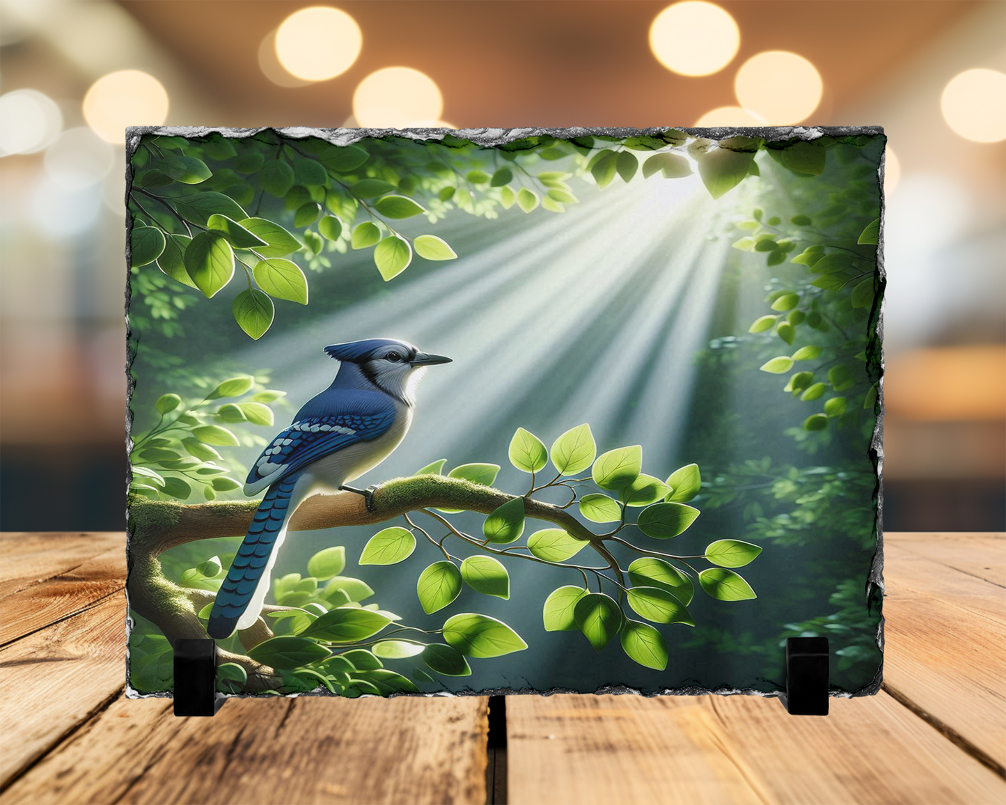 Nature Photo Slate with Blue Jay on Tree Branch Design - Unique Home Decor