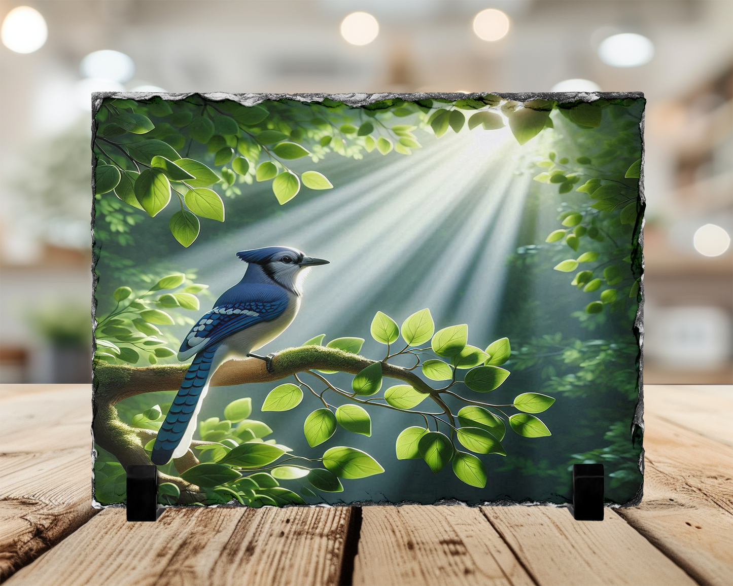Nature Photo Slate with Blue Jay on Tree Branch Design - Unique Home Decor