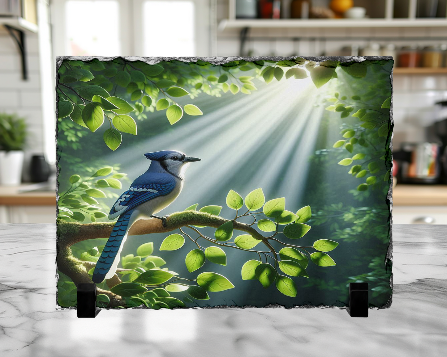 Nature Photo Slate with Blue Jay on Tree Branch Design - Unique Home Decor