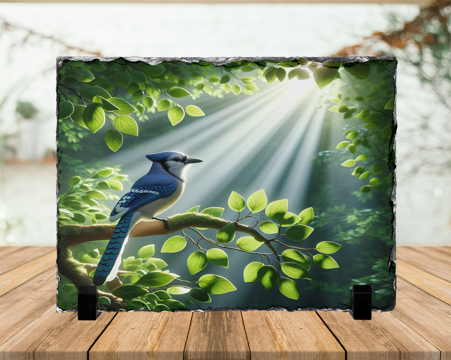 Nature Photo Slate with Blue Jay on Tree Branch Design - Unique Home Decor