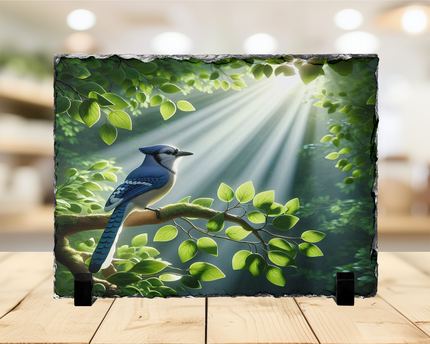 Nature Photo Slate with Blue Jay on Tree Branch Design - Unique Home Decor