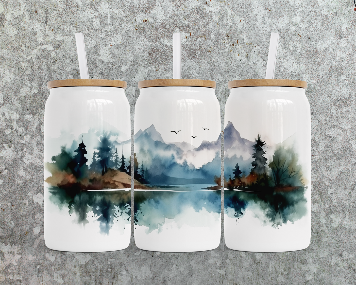 Unique 16 oz Stainless Steel Soda Can, Mountain Landscape Watercolor Design, Unique Gift for Sister, Outdoorsy Gift for her, Travel Cup