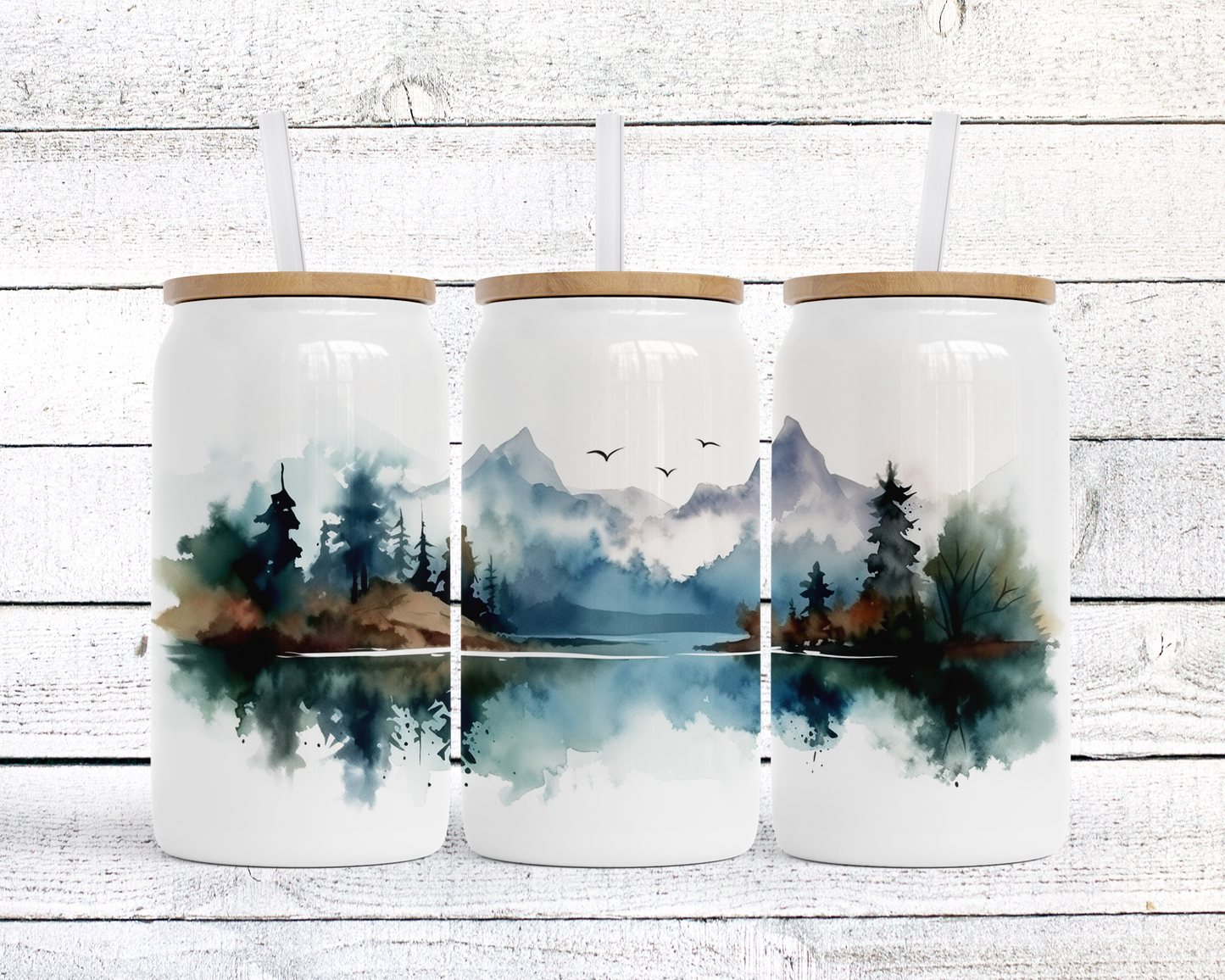 Unique 16 oz Stainless Steel Soda Can, Mountain Landscape Watercolor Design, Unique Gift for Sister, Outdoorsy Gift for her, Travel Cup