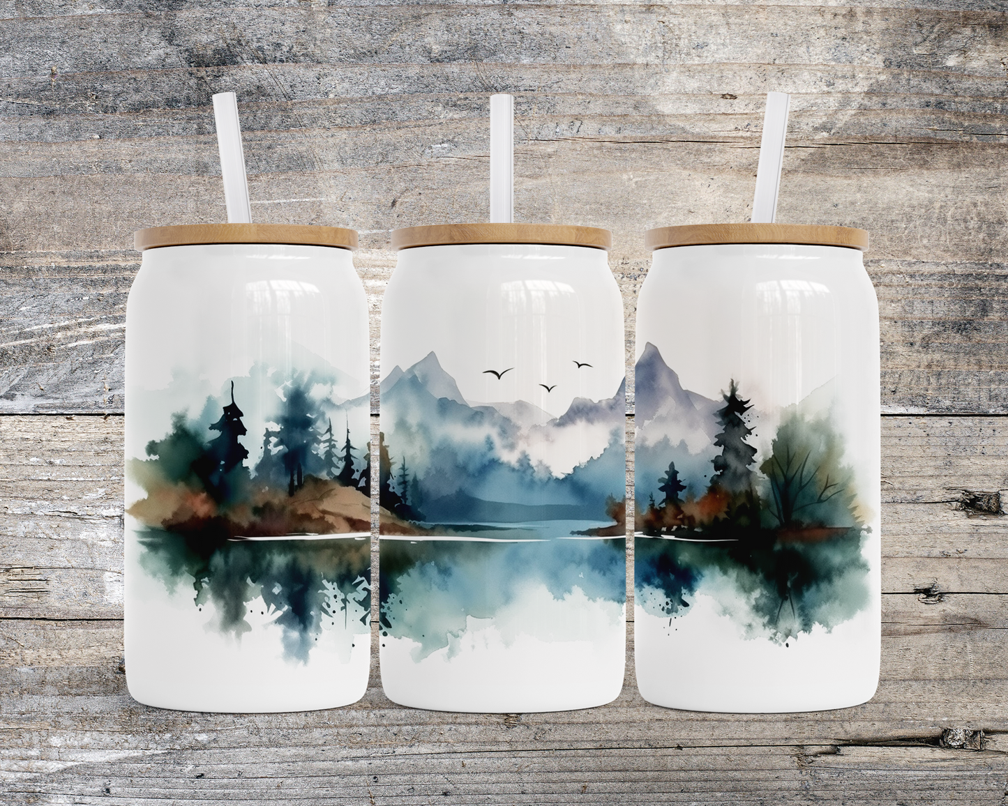 Unique 16 oz Stainless Steel Soda Can, Mountain Landscape Watercolor Design, Unique Gift for Sister, Outdoorsy Gift for her, Travel Cup