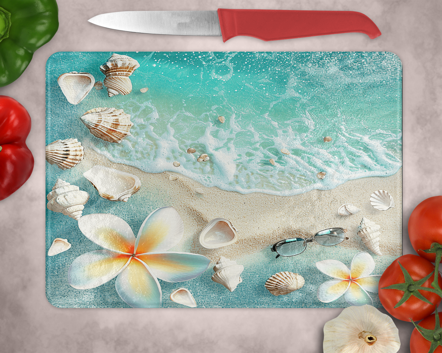 Large Ocean-Themed Glass Cutting Board - Perfect Gift for Ocean Lovers
