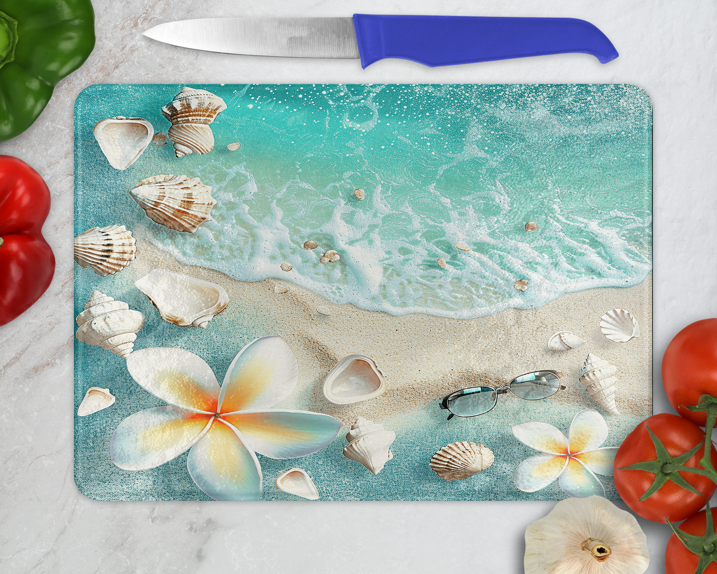 Large Ocean-Themed Glass Cutting Board - Perfect Gift for Ocean Lovers
