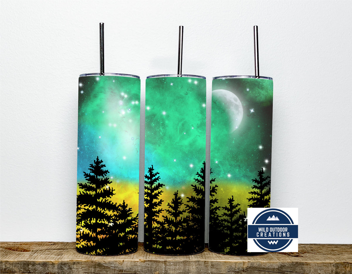 Night Sky Tumbler | Northern Lights Glow, 20Oz, Clear Lid, Straw