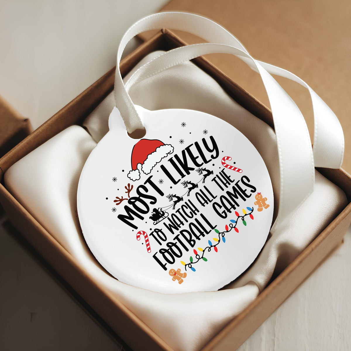 Football Christmas Ornament, Most Likely To Watch Games, Funny Gift