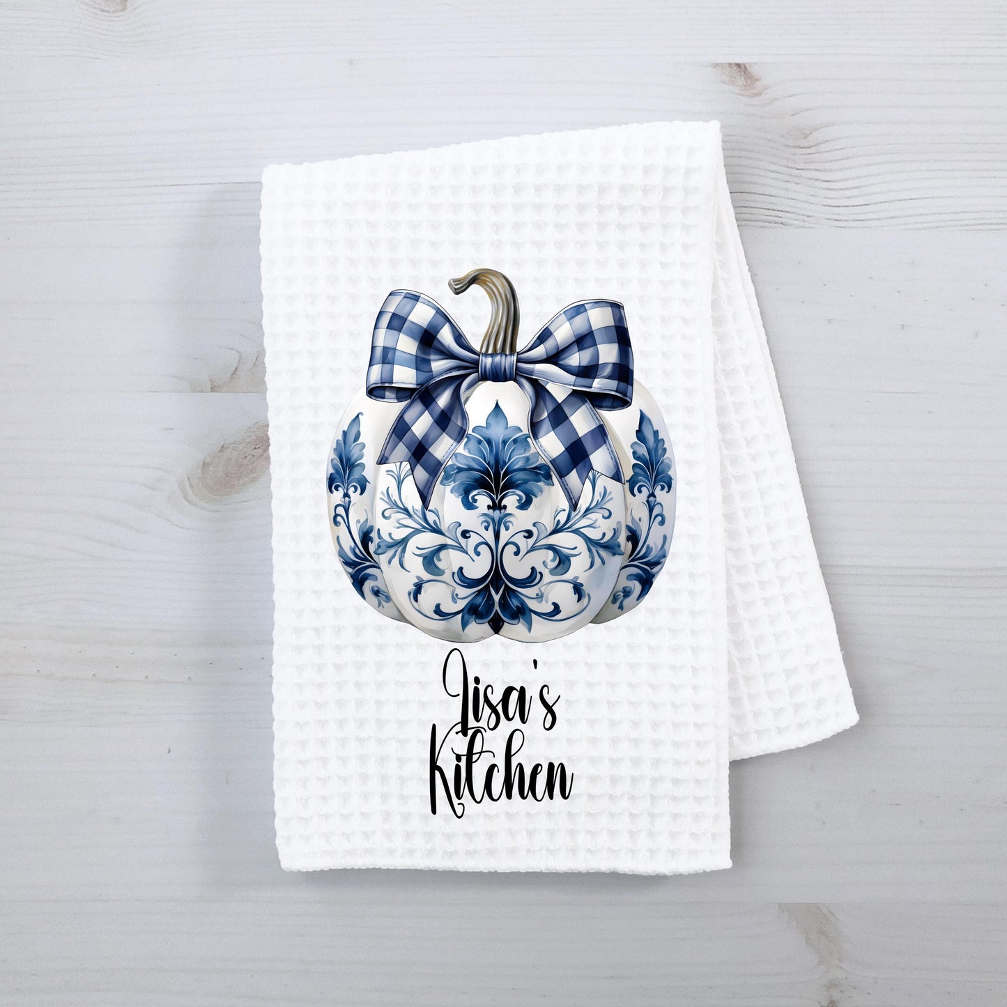Personalized Chinoiserie Pumpkin Waffle Towel - Unique Hostess Gift