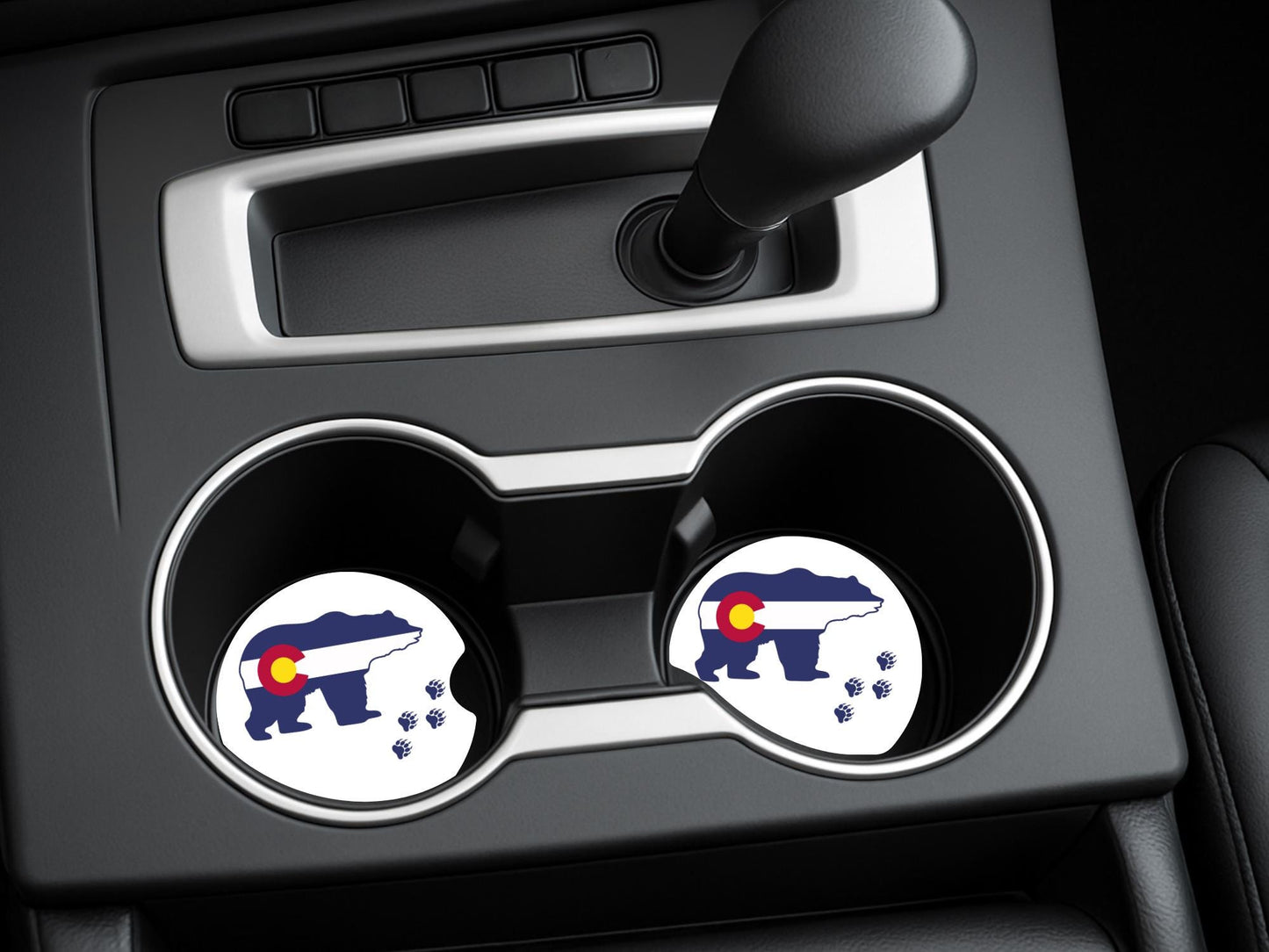 Colorado Logo Sandstone Car Coasters, Single or Set of 2, Bear Baw Print Coasters