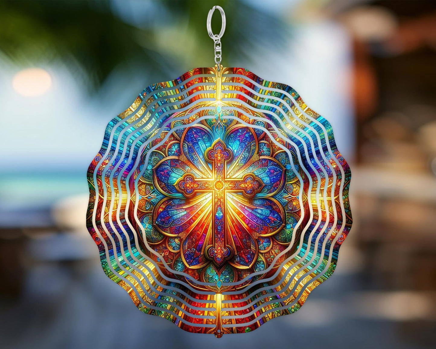 Vibrant Christian Cross Wind Spinner with UV Protection for Inspirational Garden Decor