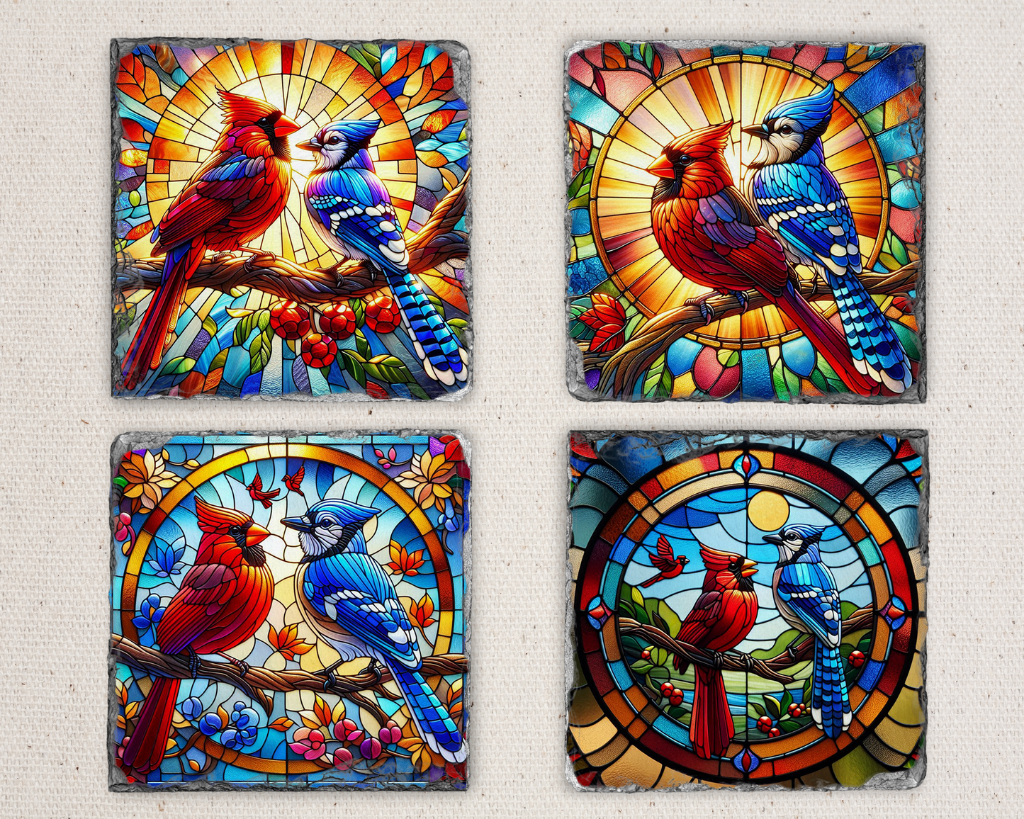 Bird Lover's Slate Coasters - Set of 4 with Cardinal and Blue Jay Images