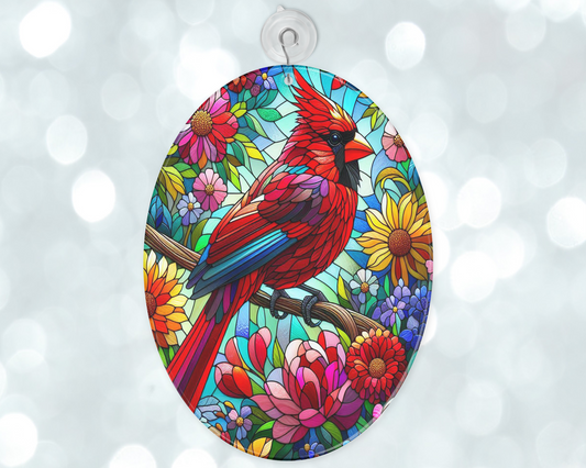 Cardinal Glass Suncatcher  Elegant Bird Window Decor for Vibrant Home Accents
