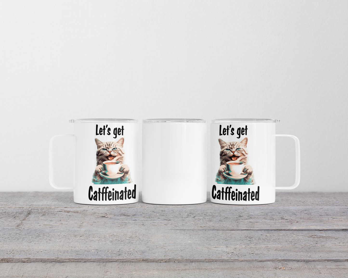 Happy Cat Stainless Steel Coffee Mug - 12 oz with Slide Lid - Catffeinated Theme