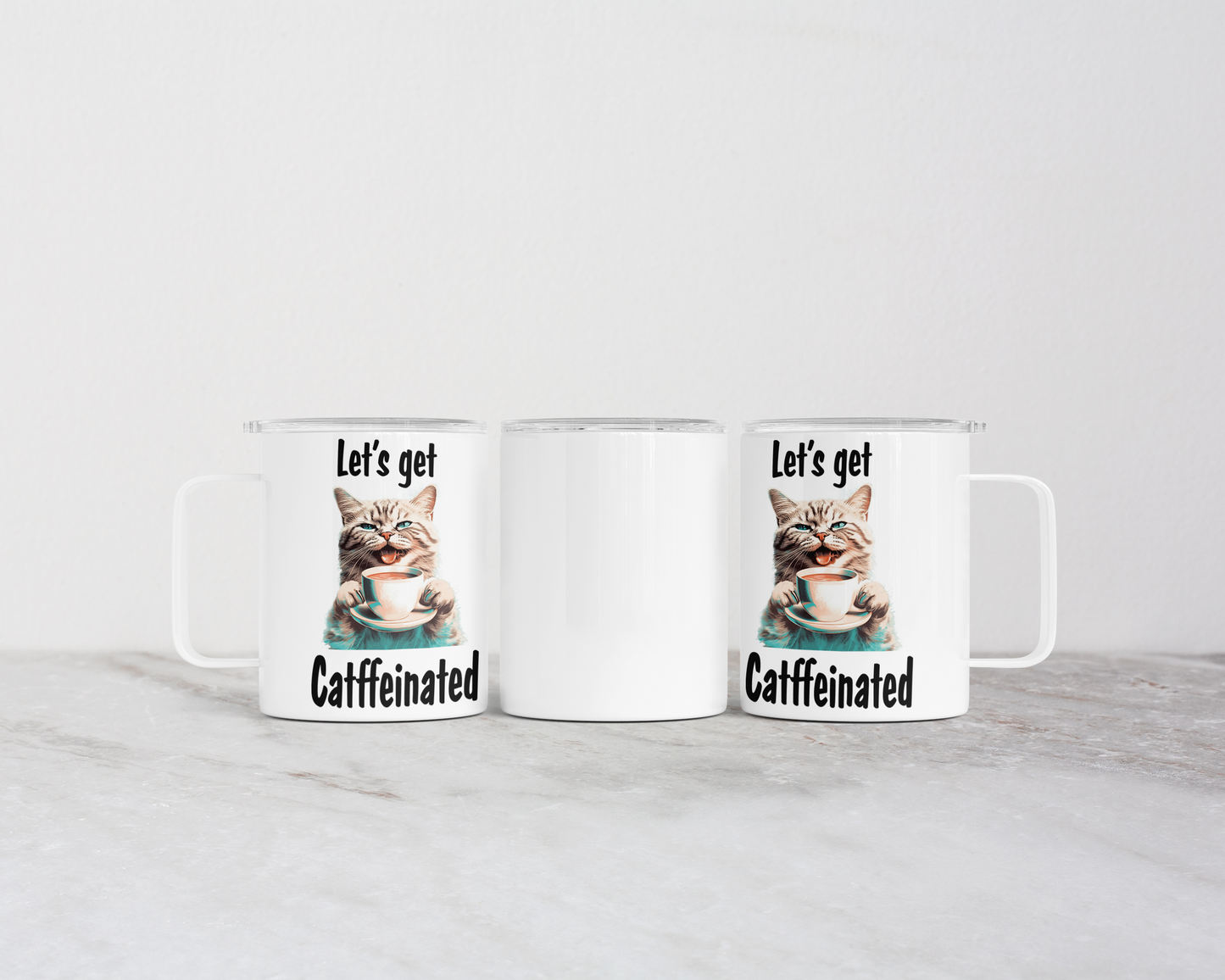 Cat Lover's Stainless Steel Mug - 12 oz with Catffeinated Saying