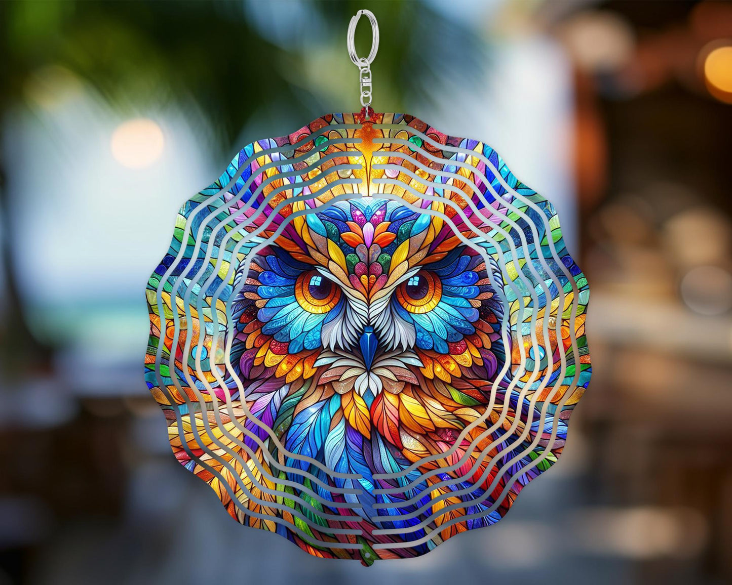 Owl Head Wind Spinner - UV-Protected Hanging Sculpture for Bird Lovers and Nature Enthusiasts