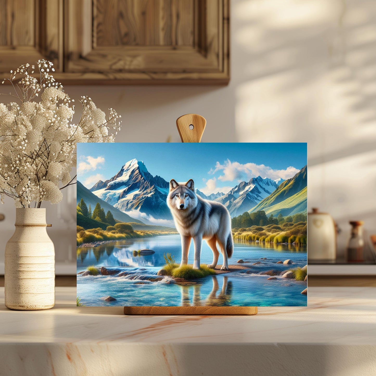 Wolf Art Cutting Board with Snow Capped Mountains Perfect Gift for Nature Lovers