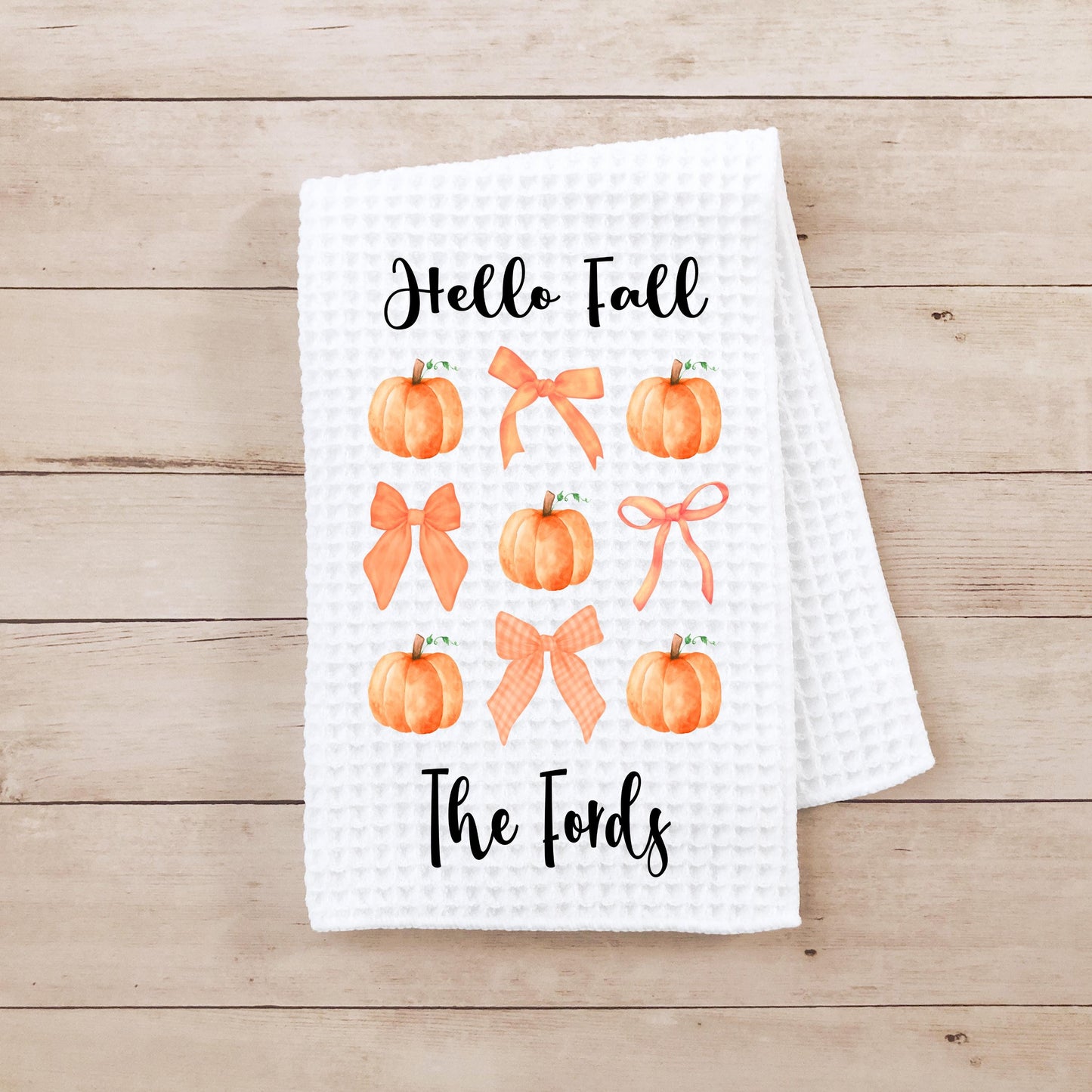 Personalized Autumn Waffle Weave Towel - Unique Fall Kitchen Decor Hostess Gift