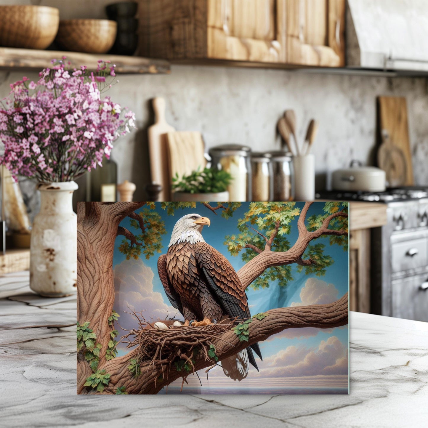 Bald Eagle Tempered Glass Cutting Board - Nature-Inspired Kitchen Decor