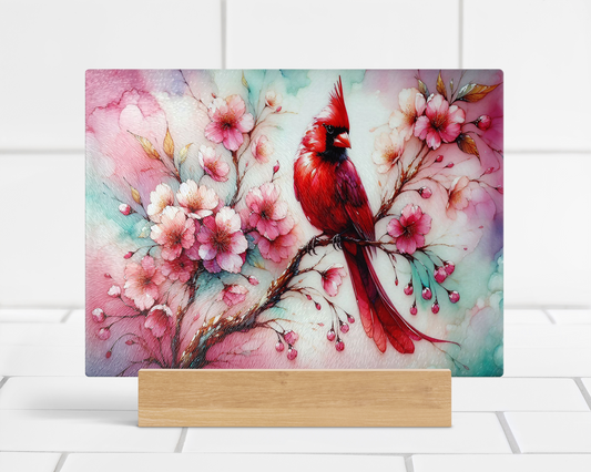 Cherry Blossom Cardinal Glass Cutting Board - Unique Mothers Day Gift Idea