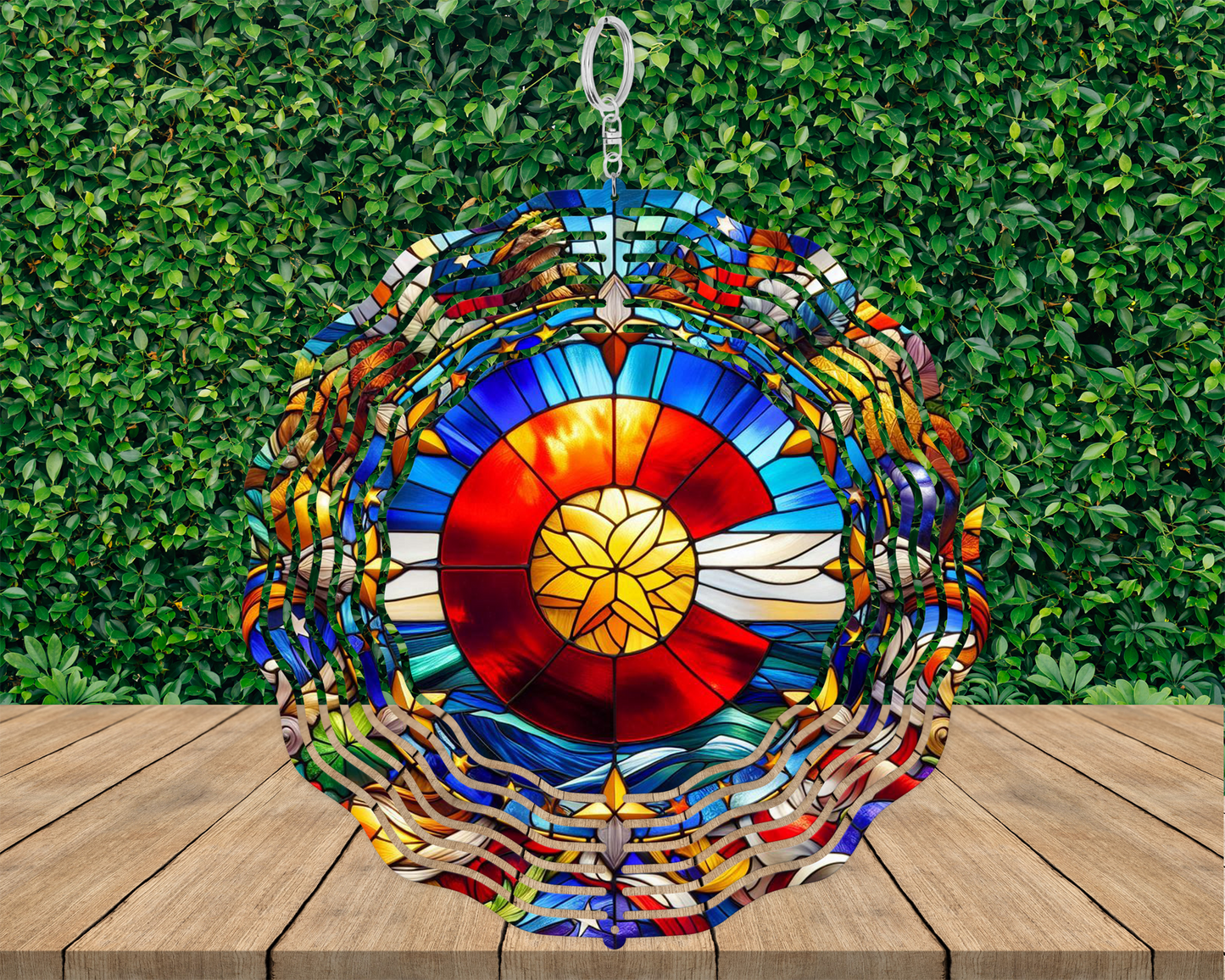 Colorado Logo Wind Spinner with Faux Stained Glass Floral Border