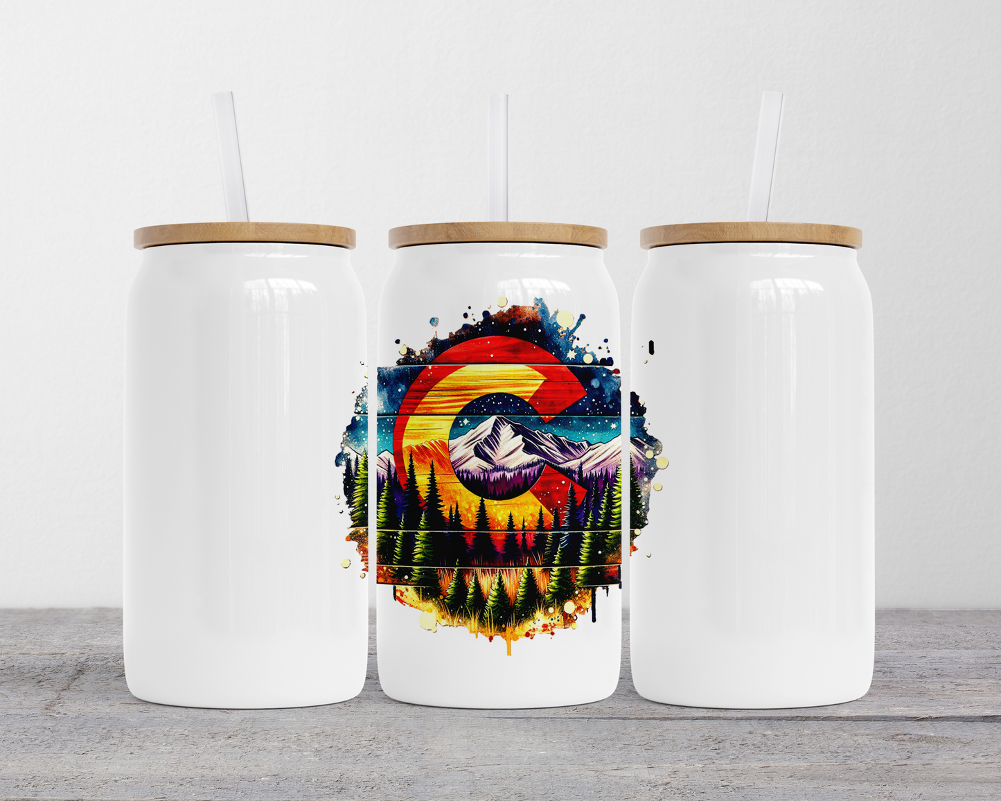 Rustic CO Logo Stainless Steel Soda Can, 16 oz Mountain Pine Tree Design, Unique Gift for Colorado Lover, Colorado Pride, Cold Beverage Cup