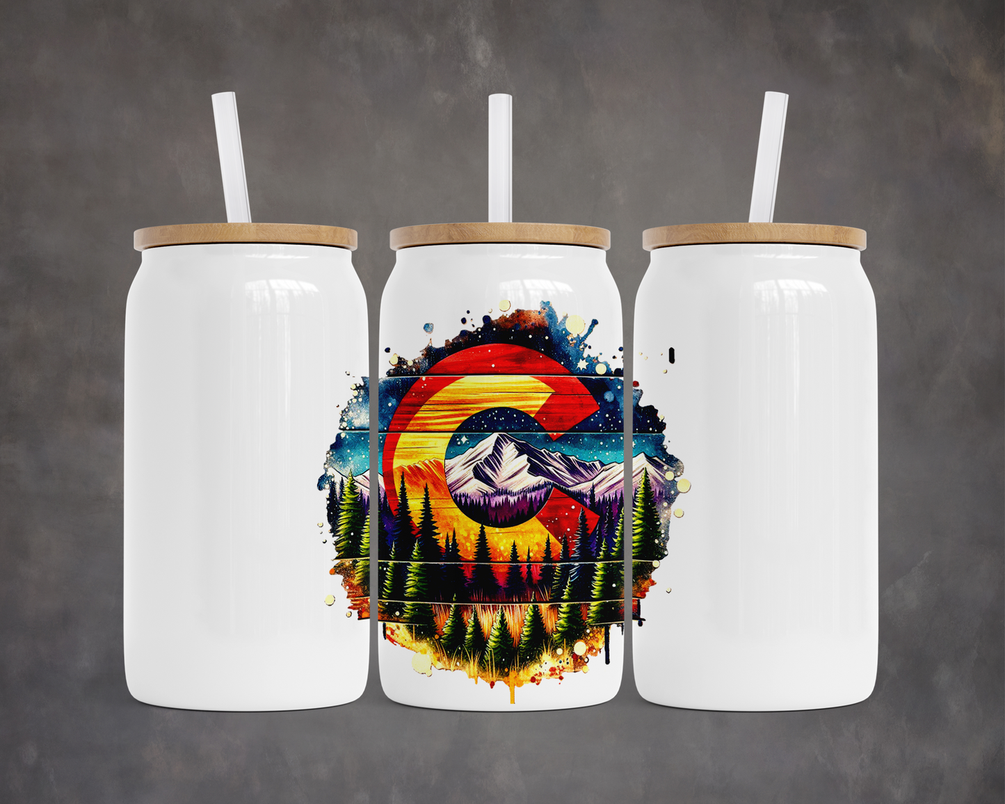 Rustic CO Logo Stainless Steel Soda Can, 16 oz Mountain Pine Tree Design, Unique Gift for Colorado Lover, Colorado Pride, Cold Beverage Cup