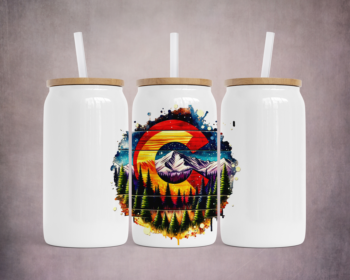 Rustic CO Logo Stainless Steel Soda Can, 16 oz Mountain Pine Tree Design, Unique Gift for Colorado Lover, Colorado Pride, Cold Beverage Cup