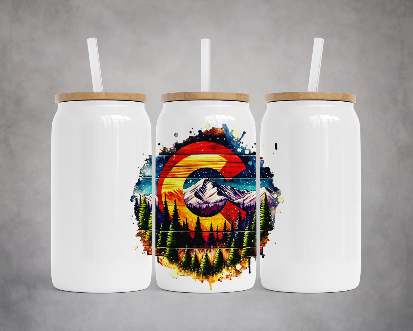 Rustic CO Logo Stainless Steel Soda Can, 16 oz Mountain Pine Tree Design, Unique Gift for Colorado Lover, Colorado Pride, Cold Beverage Cup