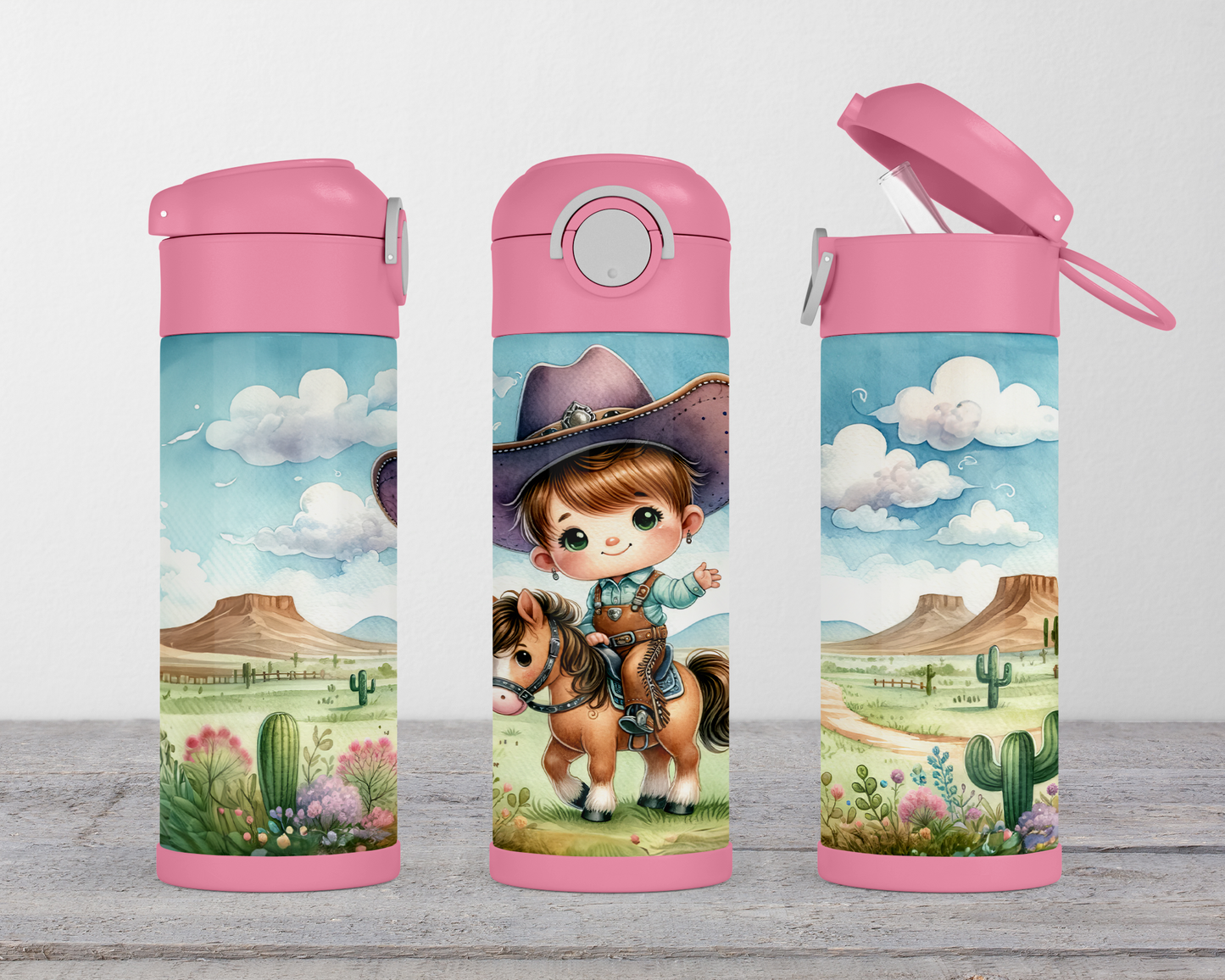 12oz Pink Cowgirl Water Bottle with Flip Top Handle Lock - Perfect Easter Gift for Kids Ideal for School