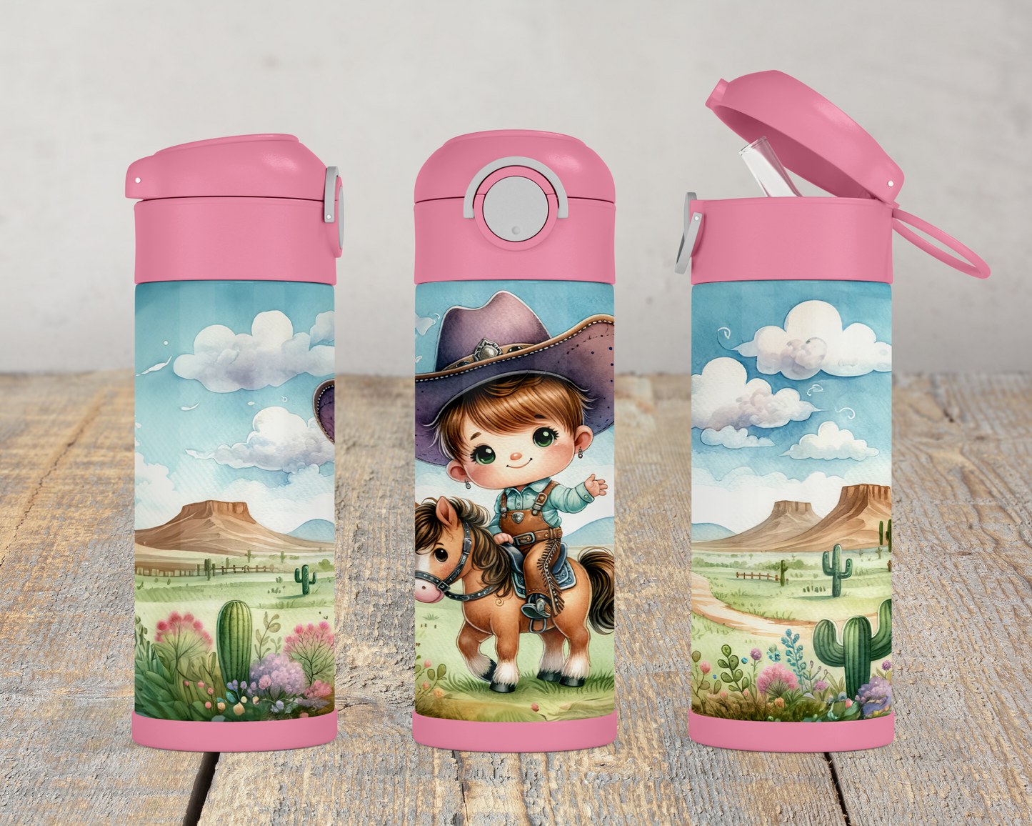 12oz Pink Cowgirl Water Bottle with Flip Top Handle Lock - Perfect Easter Gift for Kids Ideal for School