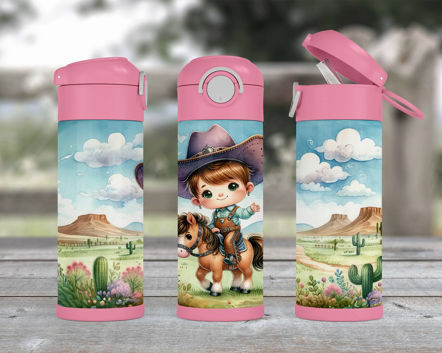 12oz Pink Cowgirl Water Bottle with Flip Top Handle Lock - Perfect Easter Gift for Kids Ideal for School