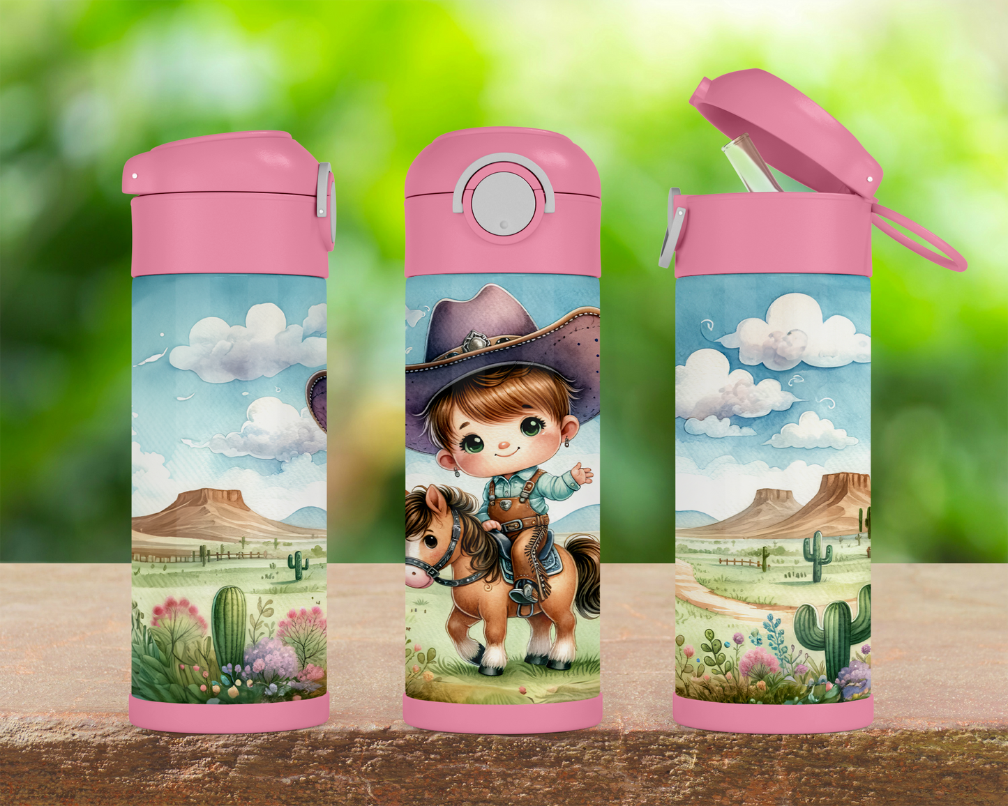 12oz Pink Cowgirl Water Bottle with Flip Top Handle Lock - Perfect Easter Gift for Kids Ideal for School
