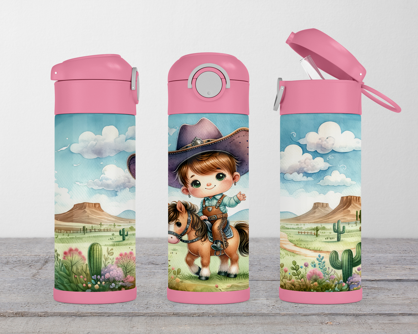 12oz Pink Cowgirl Water Bottle with Flip Top Handle Lock - Perfect Easter Gift for Kids Ideal for School