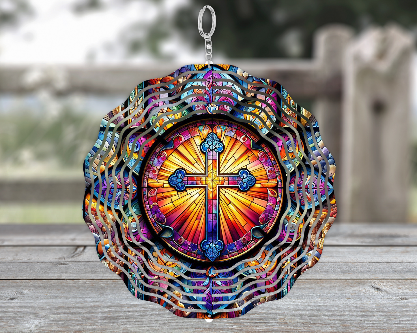3D Stained Glass Cross Wind Spinner - Vibrant Garden Decor